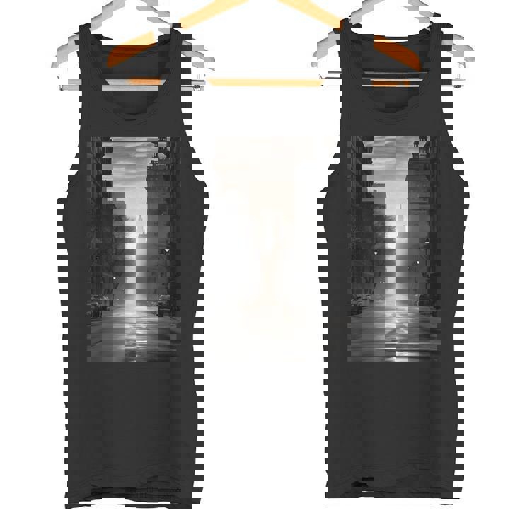 白黒写真 街の街の夕焼け写真 タンクトップ