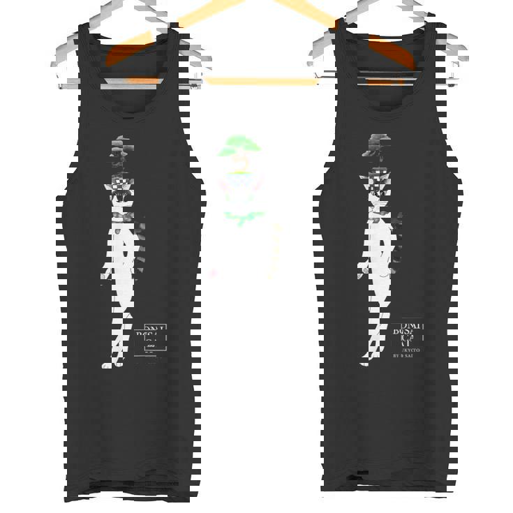 盆栽ねこ 頭に松の盆栽を乗せたハチワレ猫 タンクトップ