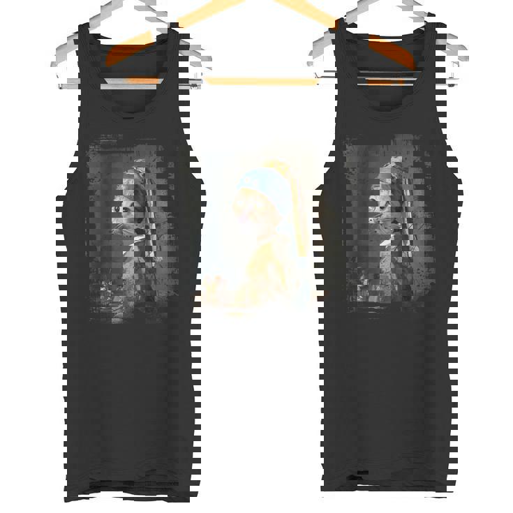 真珠のイヤリングを持つ少女 猫 パロディアート 面白い ヤン・フェルメール タンクトップ