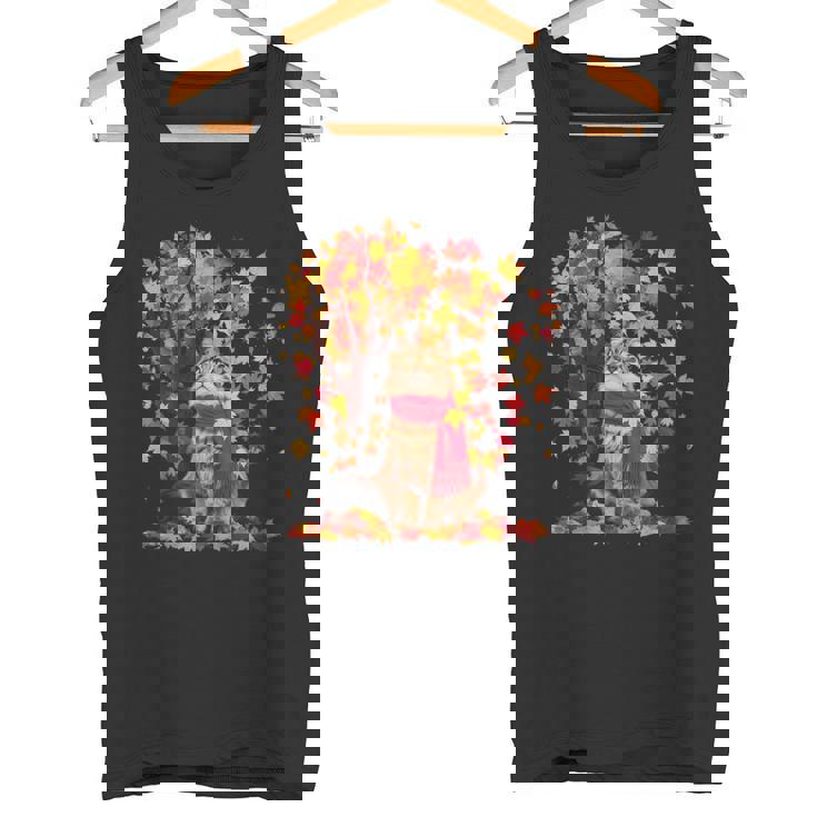 秋 猫 赤いスカーフ 紅葉 かわいい 猫 ママ 滝 タンクトップ