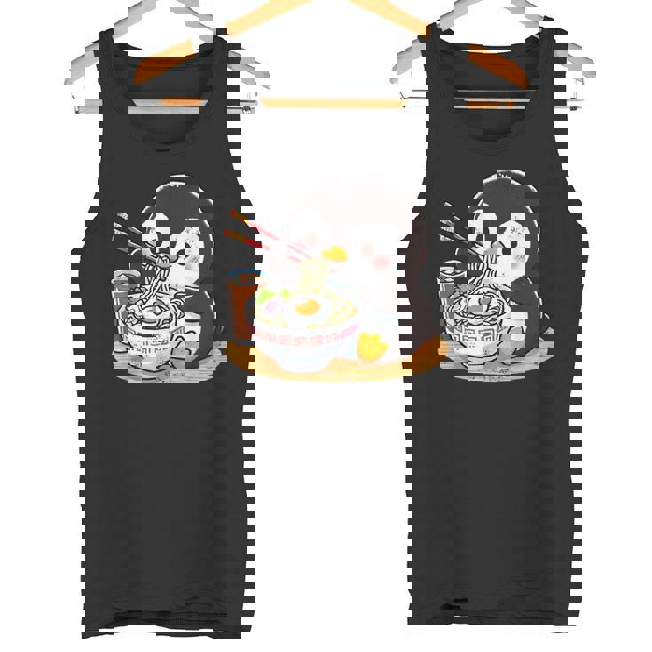 箸でラーメンを食べるかわいいペンギン タンクトップ