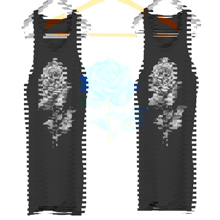 美しいブルーローズフローラルブルーフラワー タンクトップ