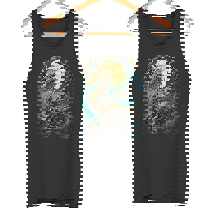 美しいルナゴールドドラゴン フローラルアートノボー タンクトップ