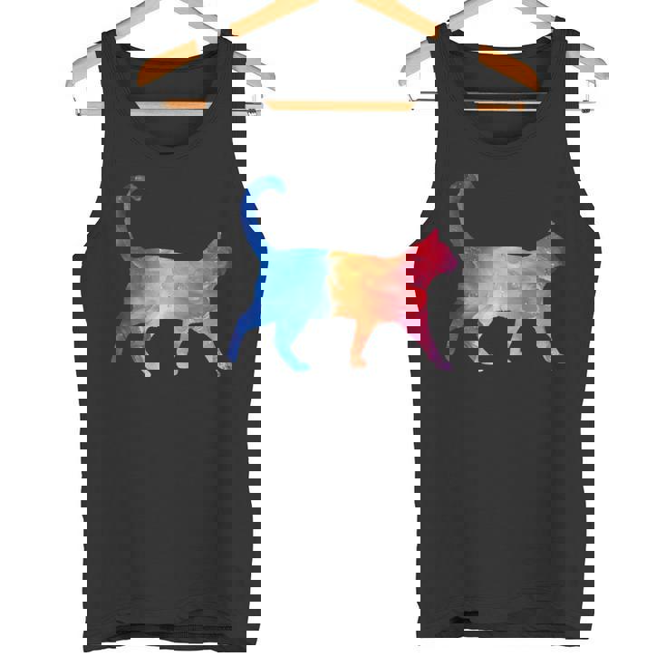 美的シルエット芸術的水彩猫 タンクトップ