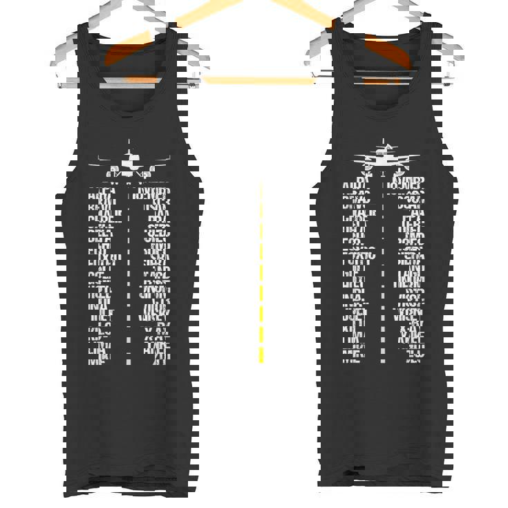 航空機 フォネティック アルファベットコード パイロット 飛行機 航空機 タンクトップ