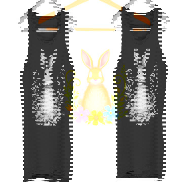 花と葉を持つ愛らしいウサギ 自然デザイン タンクトップ
