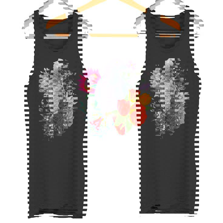 花と蝶とヨウム タンクトップ