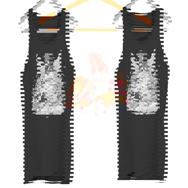 花に囲まれたライオンの天使 美しい天使 タンクトップ