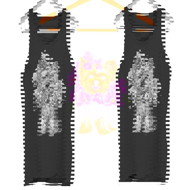 花を持つヨークシャー テリア タンクトップ