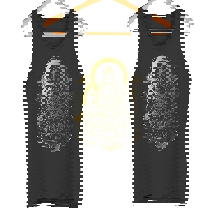 蓮の雲に座っている穏やかな仏陀 スピリチュアルマインドフルネス タンクトップ