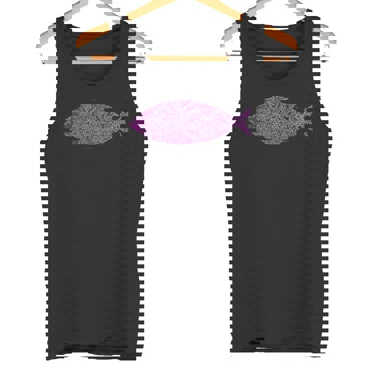 複雑なピンクの魚のイラスト 葉の付いた芸術的なデザイン タンクトップ