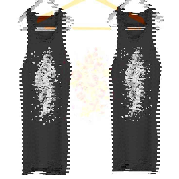 言葉、愛、幸福、平和のピンクのバラの花束 タンクトップ