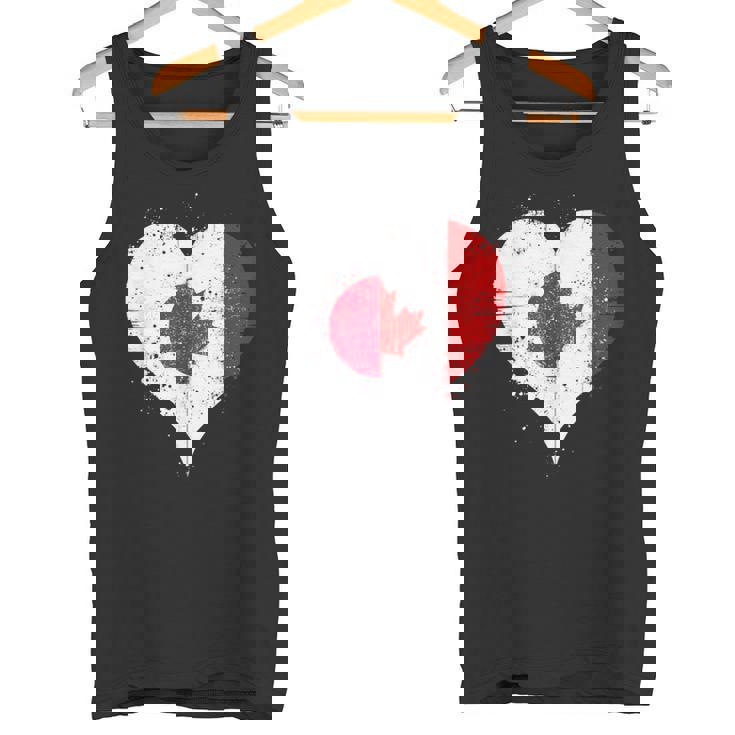 誇り高き日系カナダ人を想うビンテージスタイルのクールなカナダ国旗と日本国旗 タンクトップ