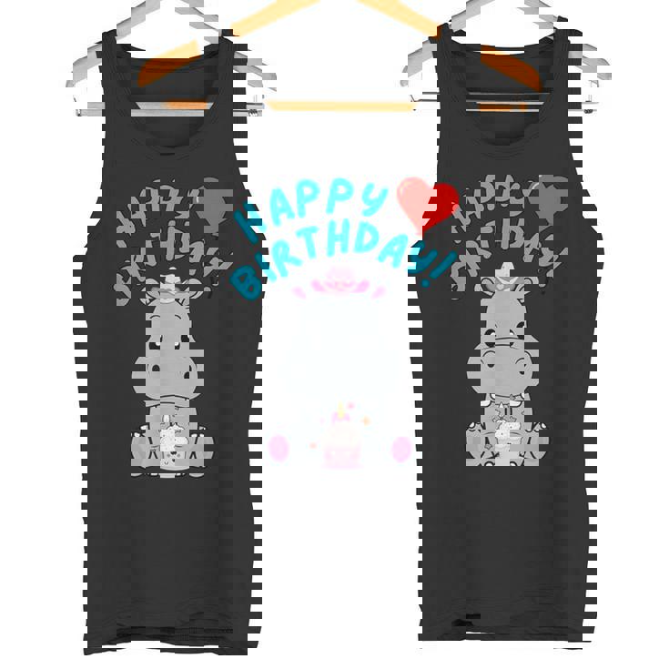 誕生日おめでとうギフト かわいいカバが彼女の誕生日を祝います タンクトップ