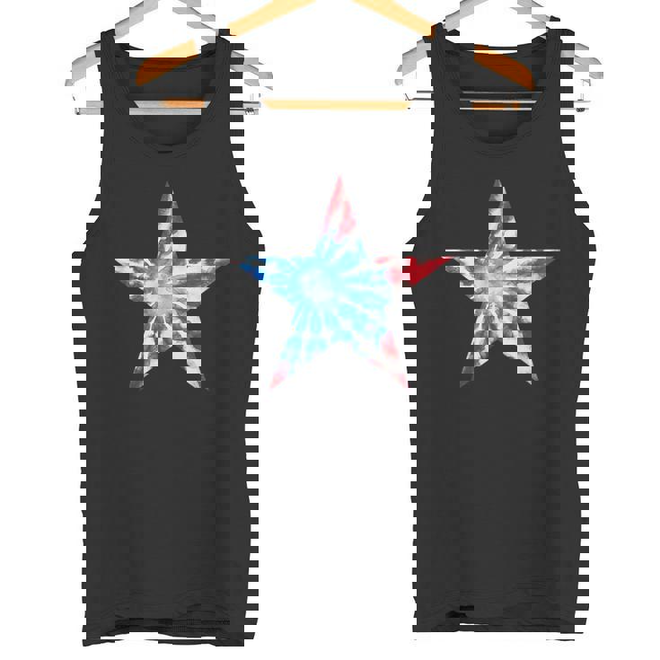 赤白と青 タイダイ 星 タンクトップ