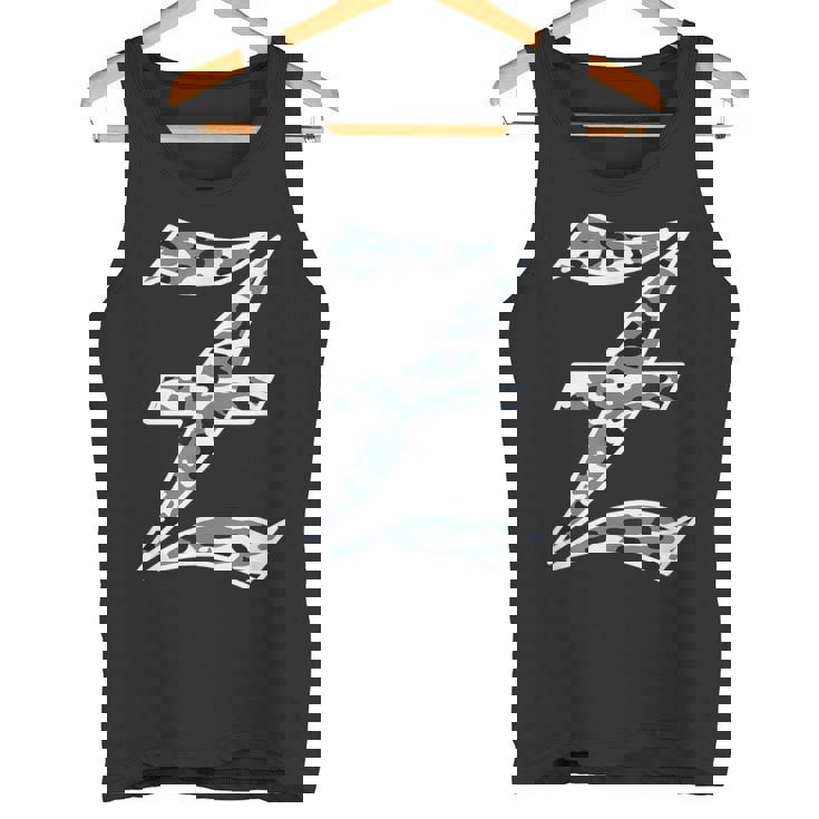 迷彩 アルファベット Z 古英語 大 カリグラフィー 文字 タンクトップ