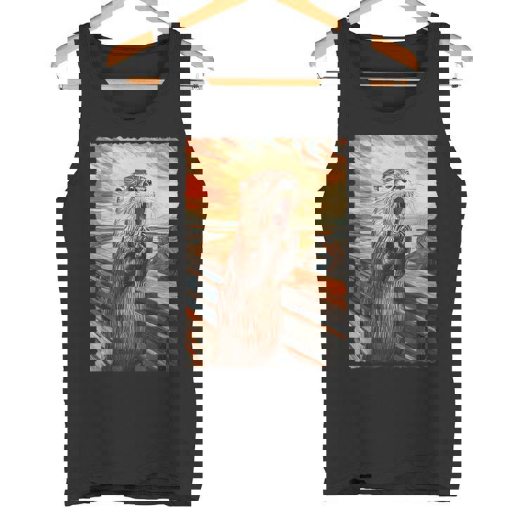 面白い レトロ ムンク 悲鳴 芸術的 絵画 パロディ カワウソ 恋人 タンクトップ