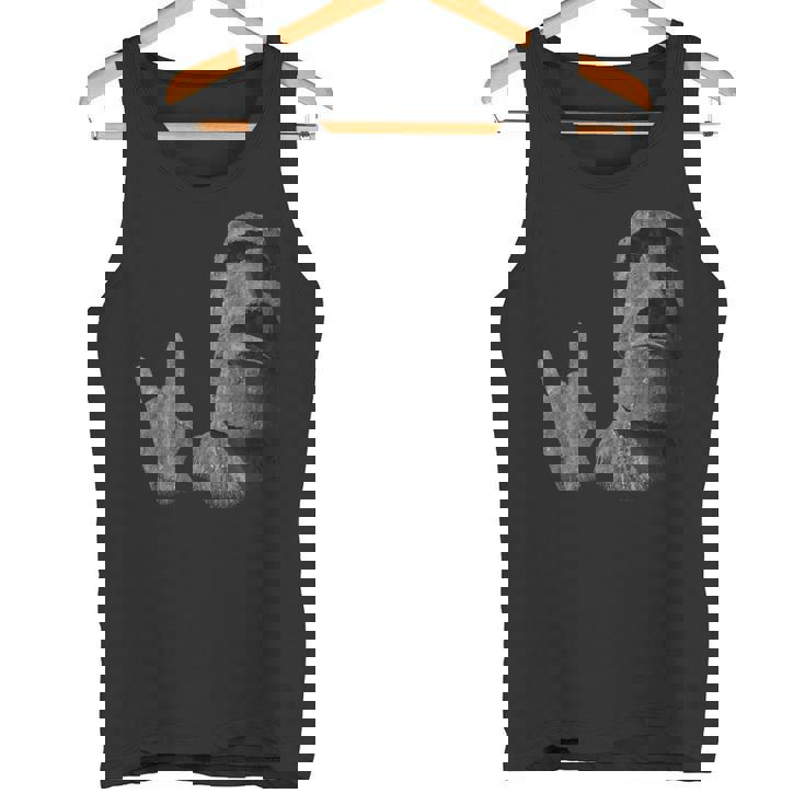 面白いイースター島のモアイ像のロッカーign Of The Horns タンクトップ