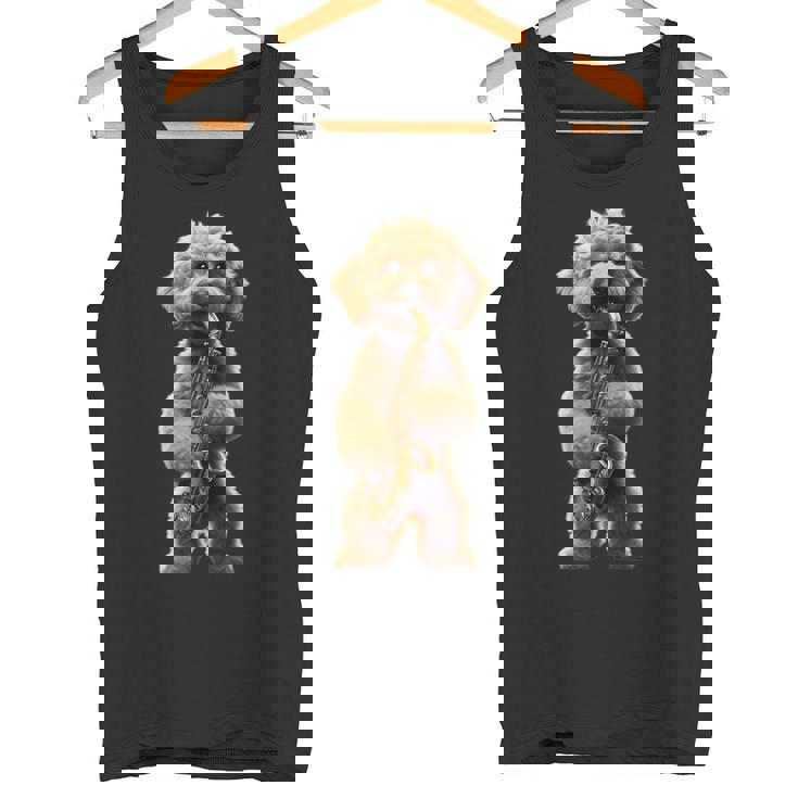 面白いオーケストラ サクソフォン ミュージシャン 落書き 犬 サックス タンクトップ