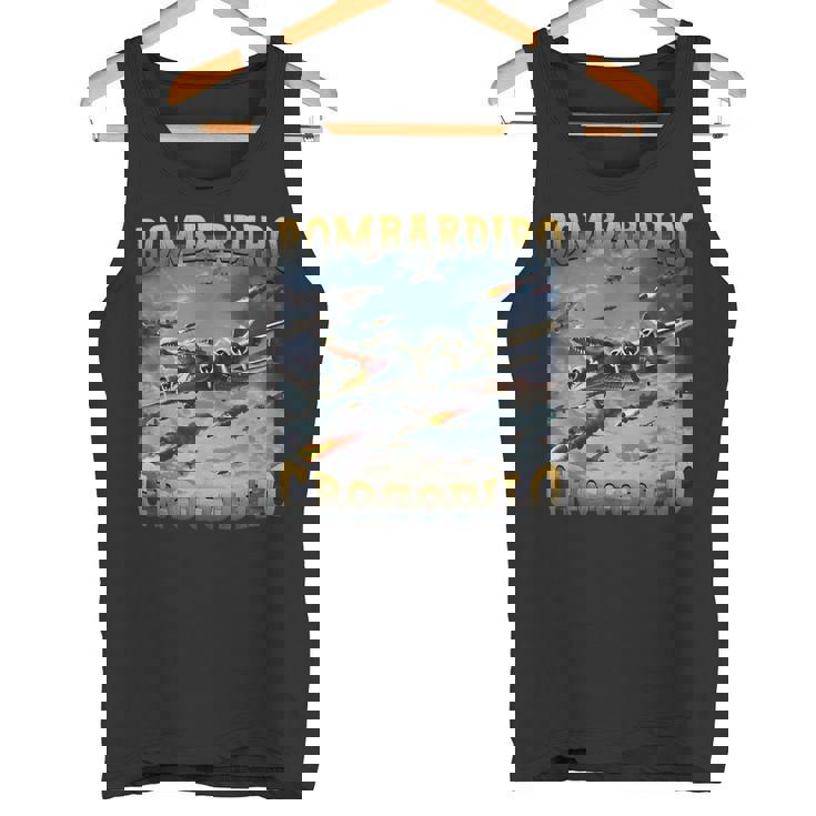 面白いクロコダイルミームボンバルディーロクロコダイルファニーブレインレッド タンクトップ