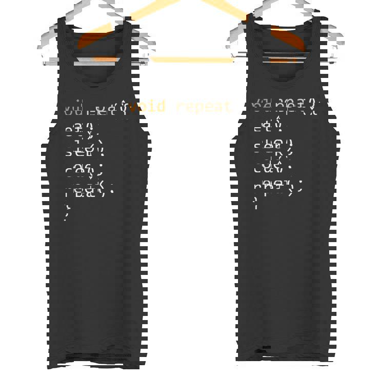 面白いコーディングシャツ Java 再帰 Eat Codeleep Repeat タンクトップ