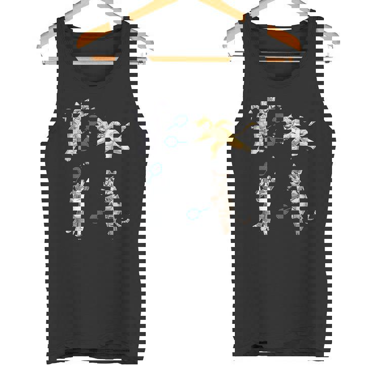 面白いバドミントン猫 タンクトップ