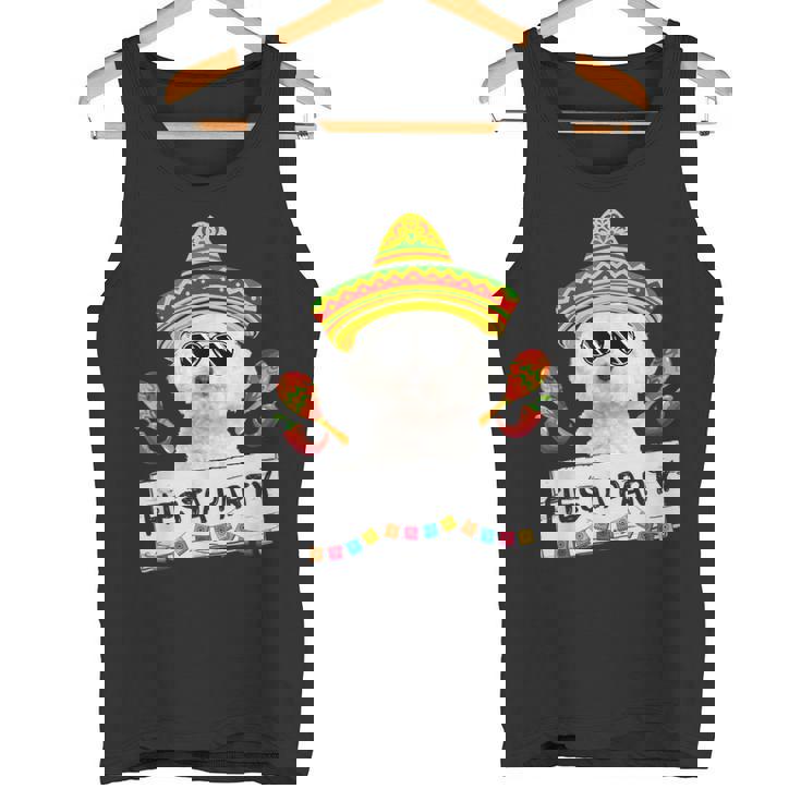 面白いパーティー かわいいビション・フリーゼ ソンブレロ サングラス タンクトップ