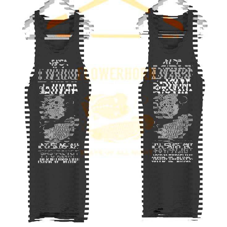 面白いフラワーホーンとアロワナのデザイン 魚族館 タンクトップ