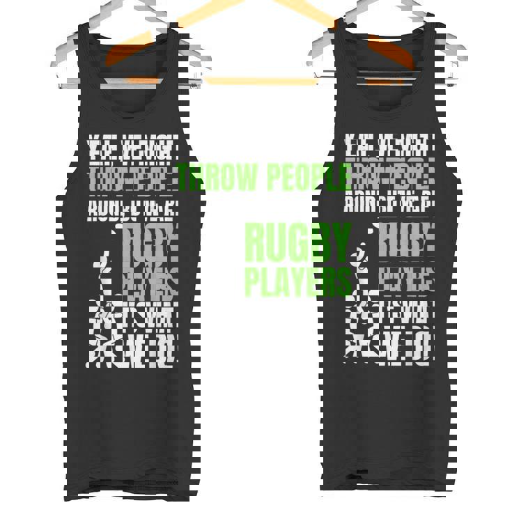 面白いラグビーコーチ、選手、ファンのラグビー。 タンクトップ