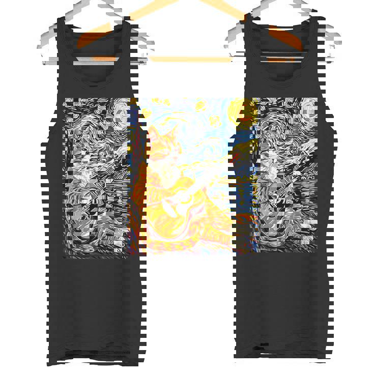 面白いレトロなデザインの猫がギターを弾く 星月夜 タンクトップ