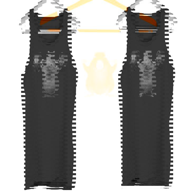 面白い動物 カピバラ げっ歯類 ウエイトリフティング フィットネスジム タンクトップ