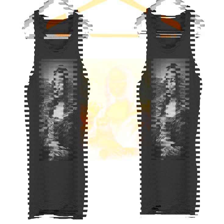 面白い猫 モナリザ 絵画 アート ママ お父さん タンクトップ