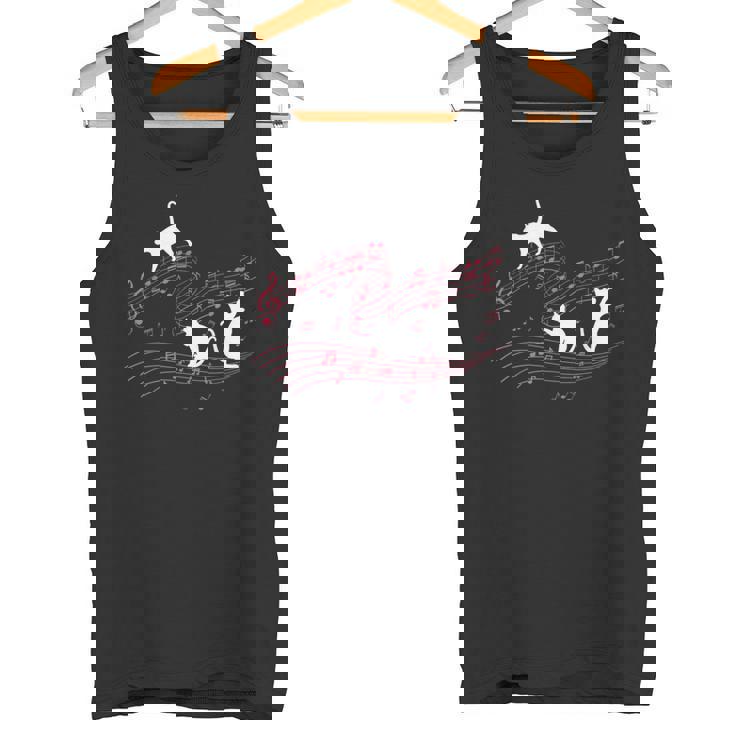 音符で遊ぶ3匹の猫 楽譜 タンクトップ