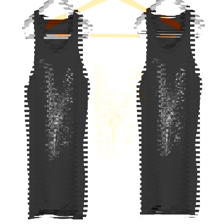 音符サックスプレーヤーとサックスヴィンテージスタイル タンクトップ