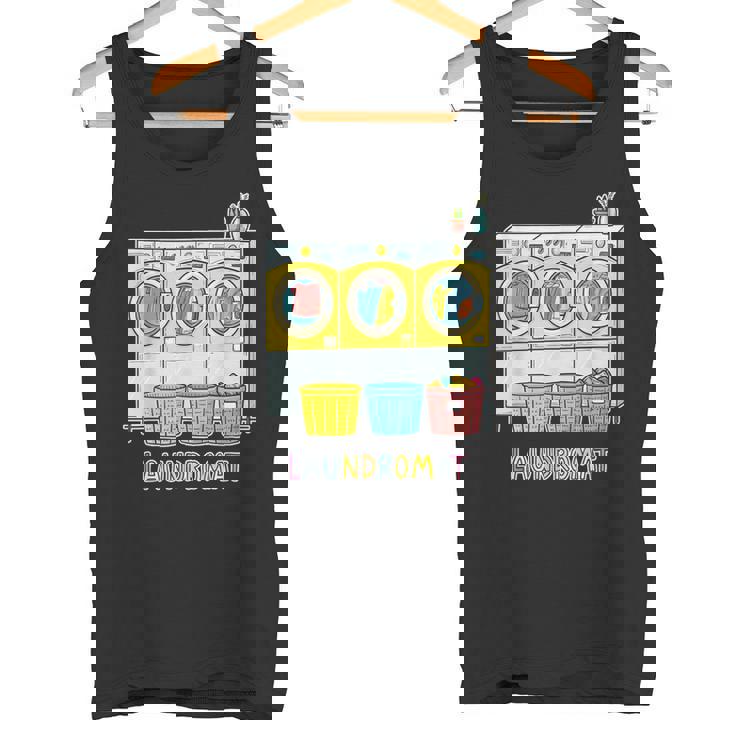 鮮やかでカラフルなコインランドリーテーマ カジュアル タンクトップ