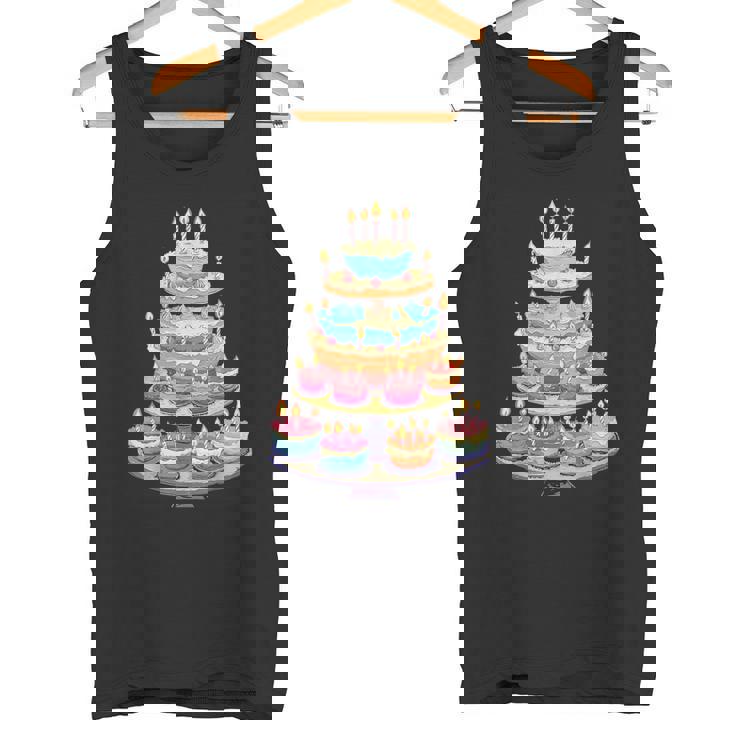 鮮やかな多層バースデーケーキ タンクトップ