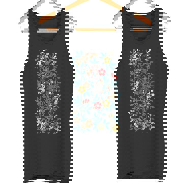 鳥 文鳥と花の模様 タンクトップ