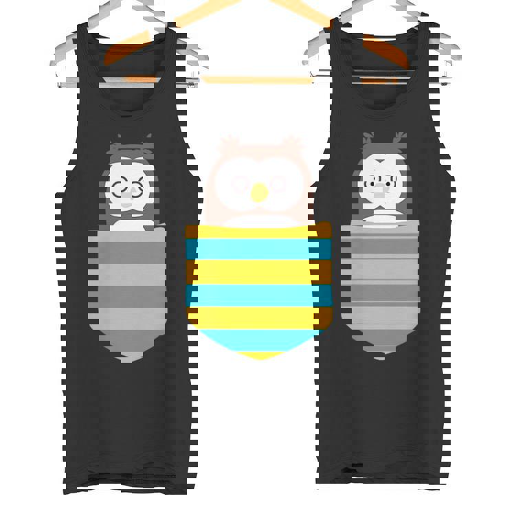 鳥好きのギフト フクロウのフクロウ 胸ポケット付き タンクトップ