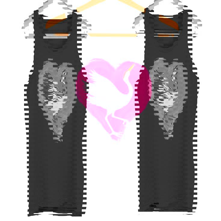 鶴 ハートデザインラブ 鶴 恋人 鶴 タンクトップ