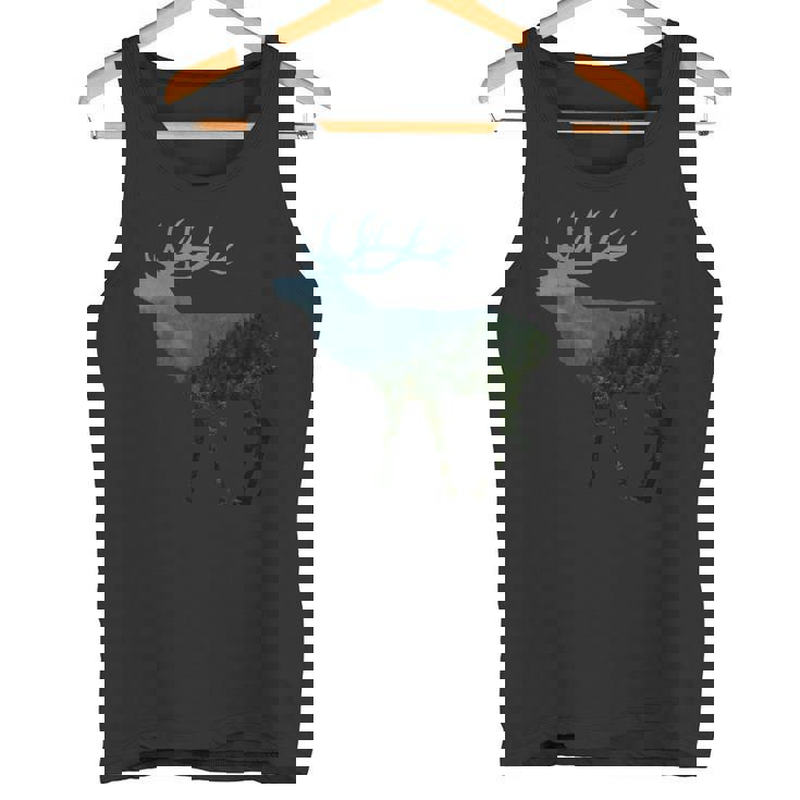 鹿と木 赤い鹿 ダム 鹿 森 木 雄鹿 タンクトップ