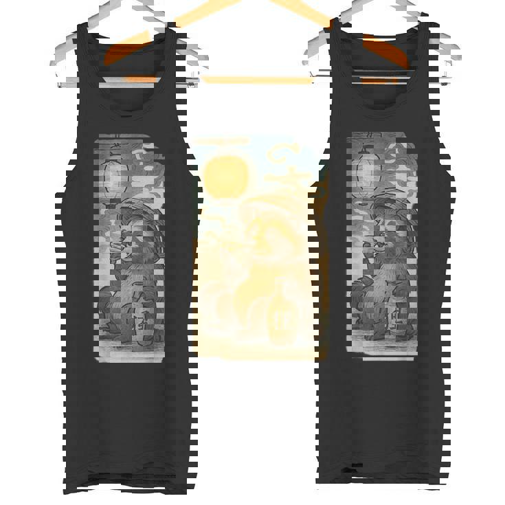 麦わら帽子をかぶったたぬき・酒・提灯・浮世絵風 タンクトップ