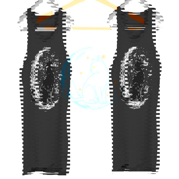 黒猫 三日月 セーラームーンフェイズ 占星術 ペット愛好家 タンクトップ