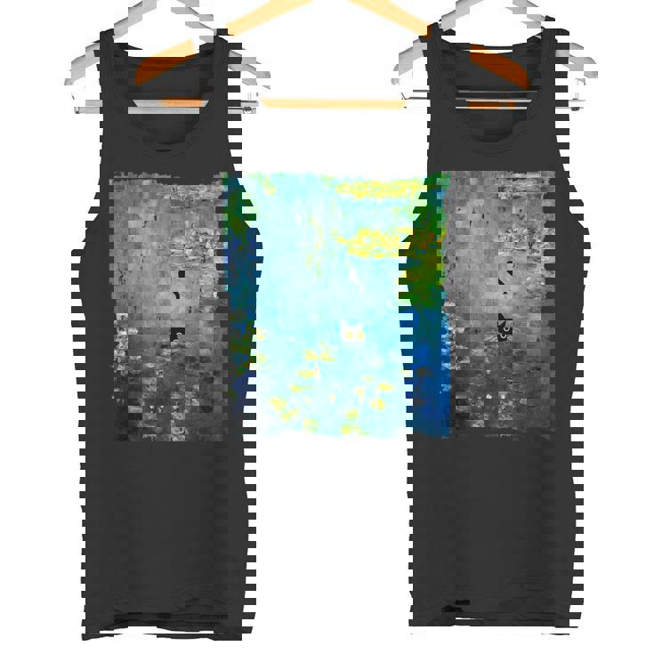 黒猫モネのスイレン絵画アート 猫好き タンクトップ