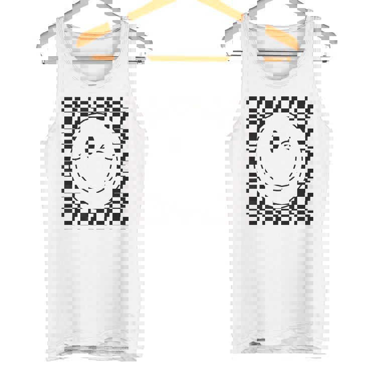 Camisa De Caraonriente A Cuadros Con Ojos Guiños Cara Feliz De Los Años 90 Camiseta sin mangas