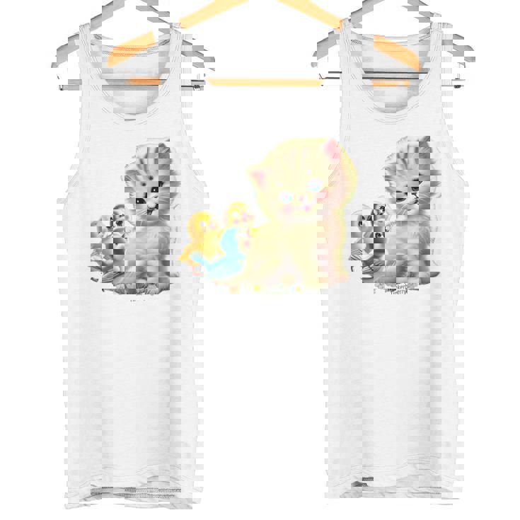 Kitten With Happy Little Birds タンクトップ