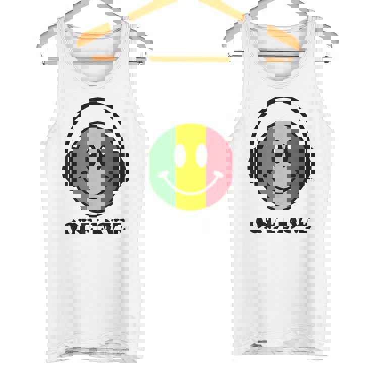One Love ラスタ レゲエ 音楽 ヘッドホン スマイルフェイス ラスタファリ タンクトップ