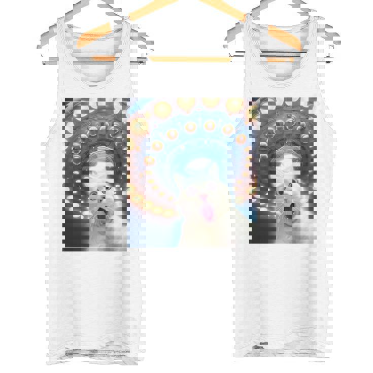 Ufo エイリアンフライングソーサー付き面白い白猫愛好家セルフィー 長袖tシャツ タンクトップ