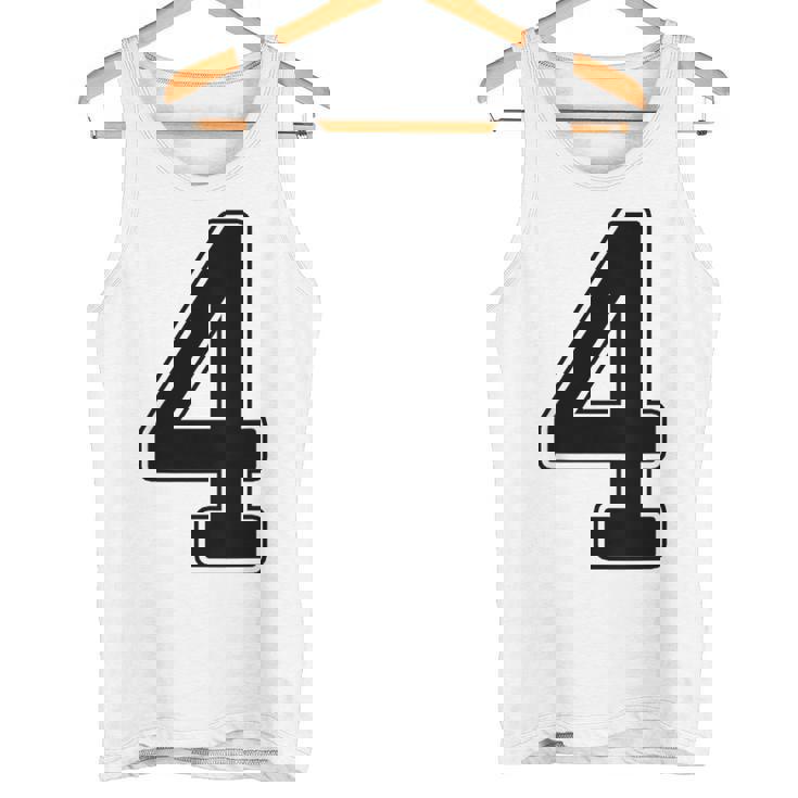 【バックプリント・背中側】4 数字 背番号 ユニフォーム ナンバー【ブラック／黒の文字】スポーツ 野球 サッカー 部活 タンクトップ