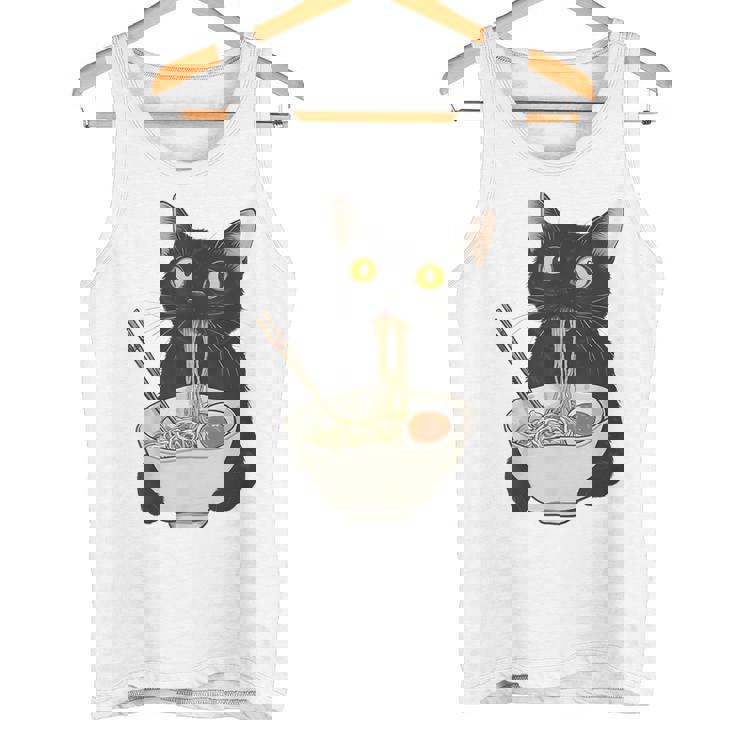 おもしろ猫 食べる 麺 ラーメン 日本猫 食べる 麺 タンクトップ
