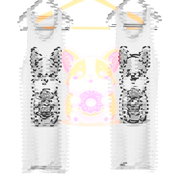 かわいいコーギーのドーナツを持つ漫画の犬愛好家アートキッズ。 タンクトップ